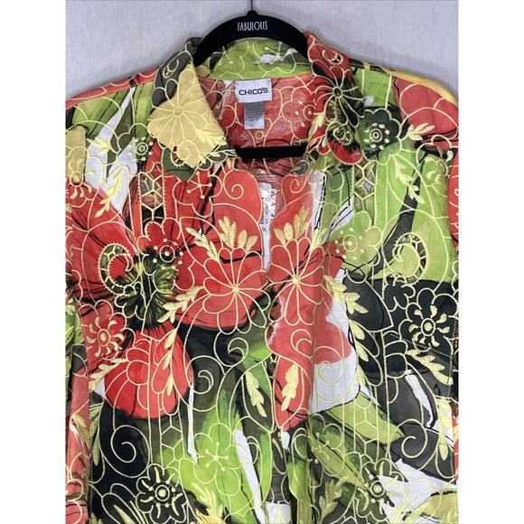 Chico's Womens Lucetta Jacket SZ 3 XL Linen Orange Yellow Fall Autumn Floral NWT - Picture 3 of 16